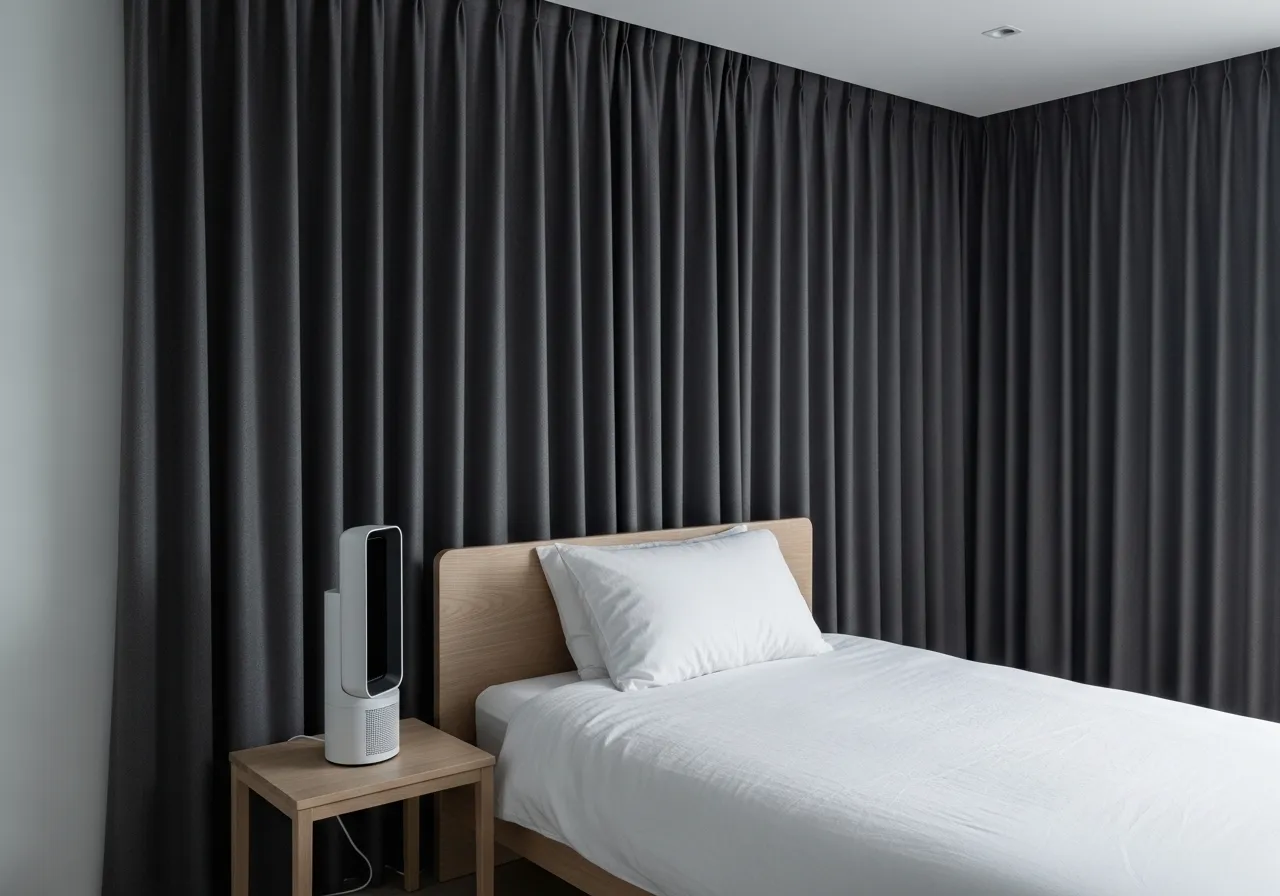 sleep environment setup showing cool dark quiet bedroom for optimal athletic recovery