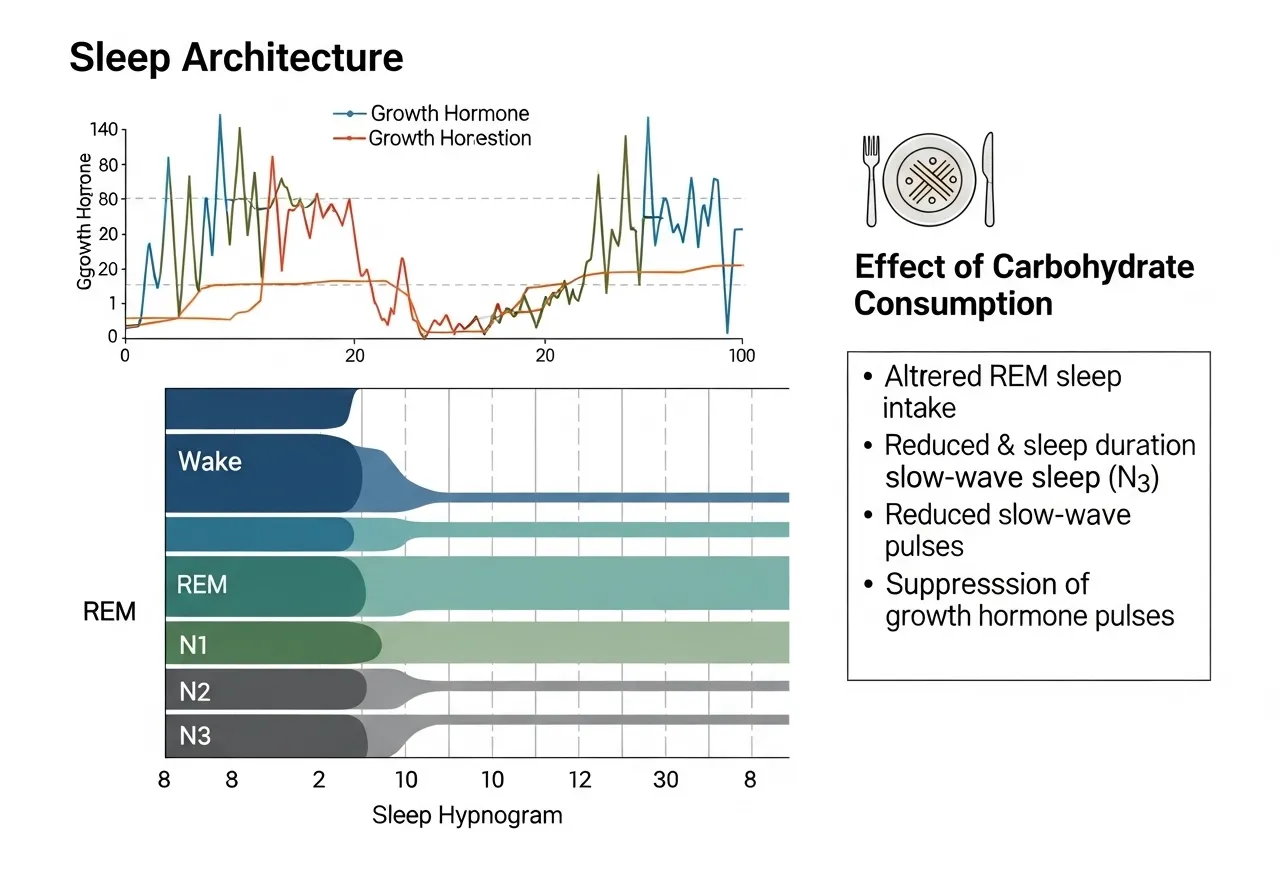 sleep quality research diagram showing how carbohydrates before sleep affect sleep stages