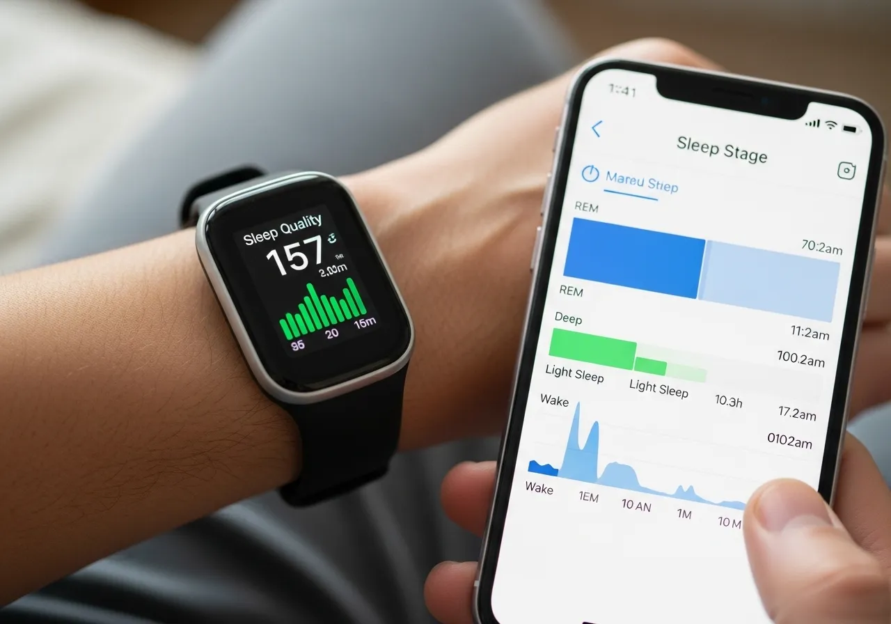 sleep tracking data on smartwatch showing improved deep sleep after implementing pre bed routine