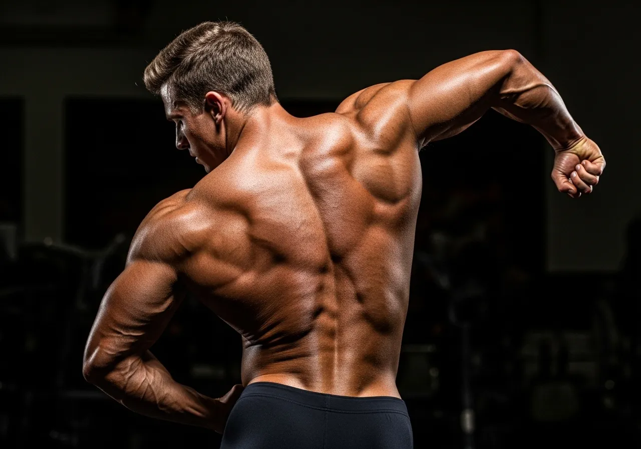split image showing incorrect partial-range lat pulldown versus correct full-range technique, educational fitness photography professional gym setting