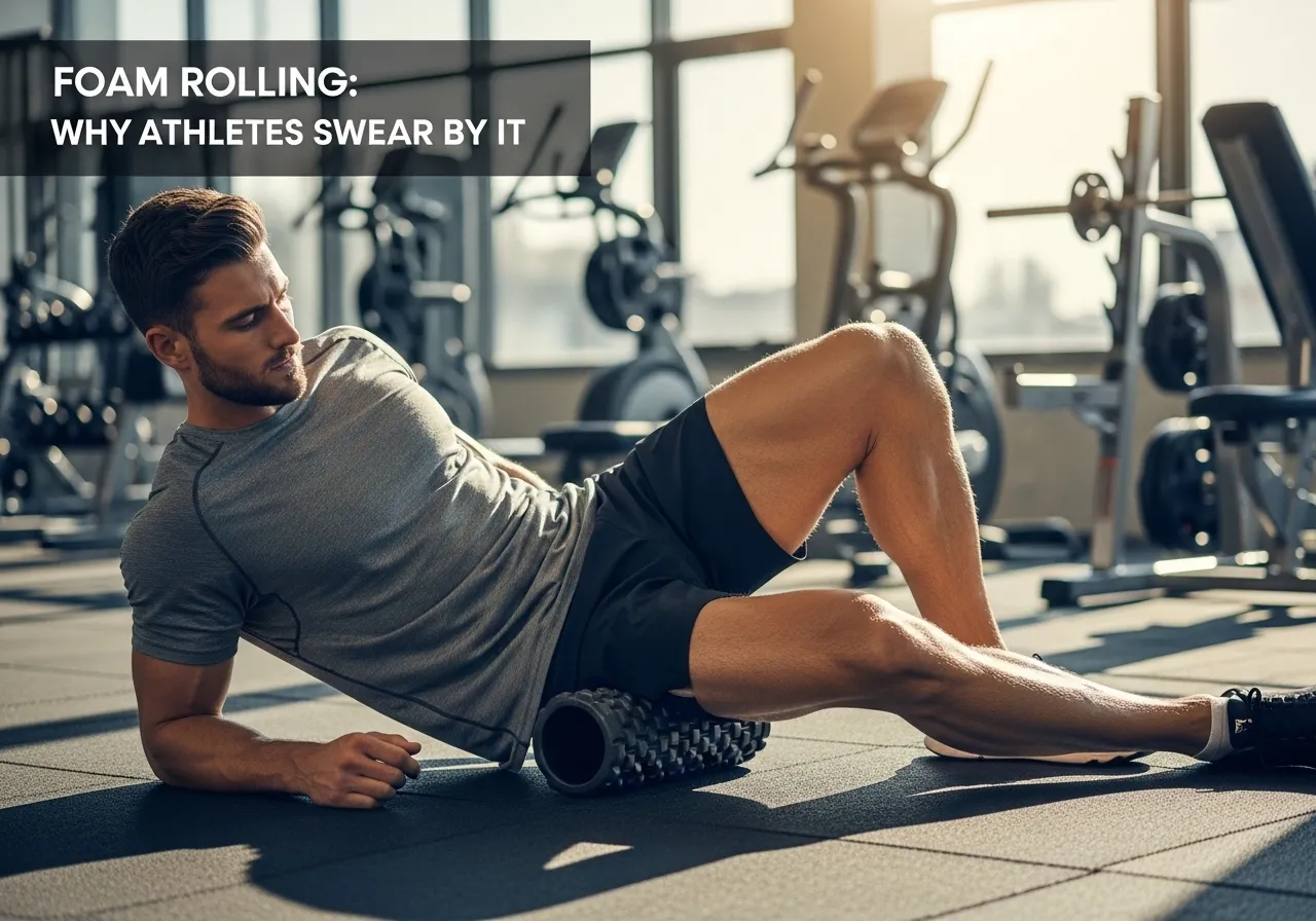 the best foam rolling techniques for muscle recovery, professional fitness photography, natural gym lighting, high-detail, sharp focus, photorealistic, authentic and motivating atmosphere
