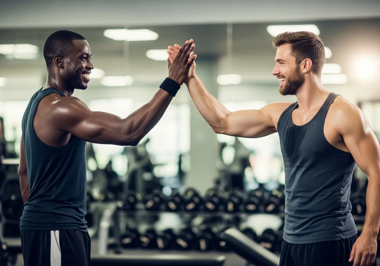 training partners celebrating completing a difficult workout together