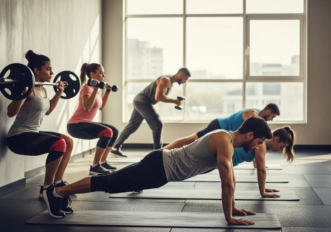 training upper body around lower body injuries and vice versa, professional fitness photography, natural gym lighting, high-detail, sharp focus, photorealistic, authentic and motivating atmosphere