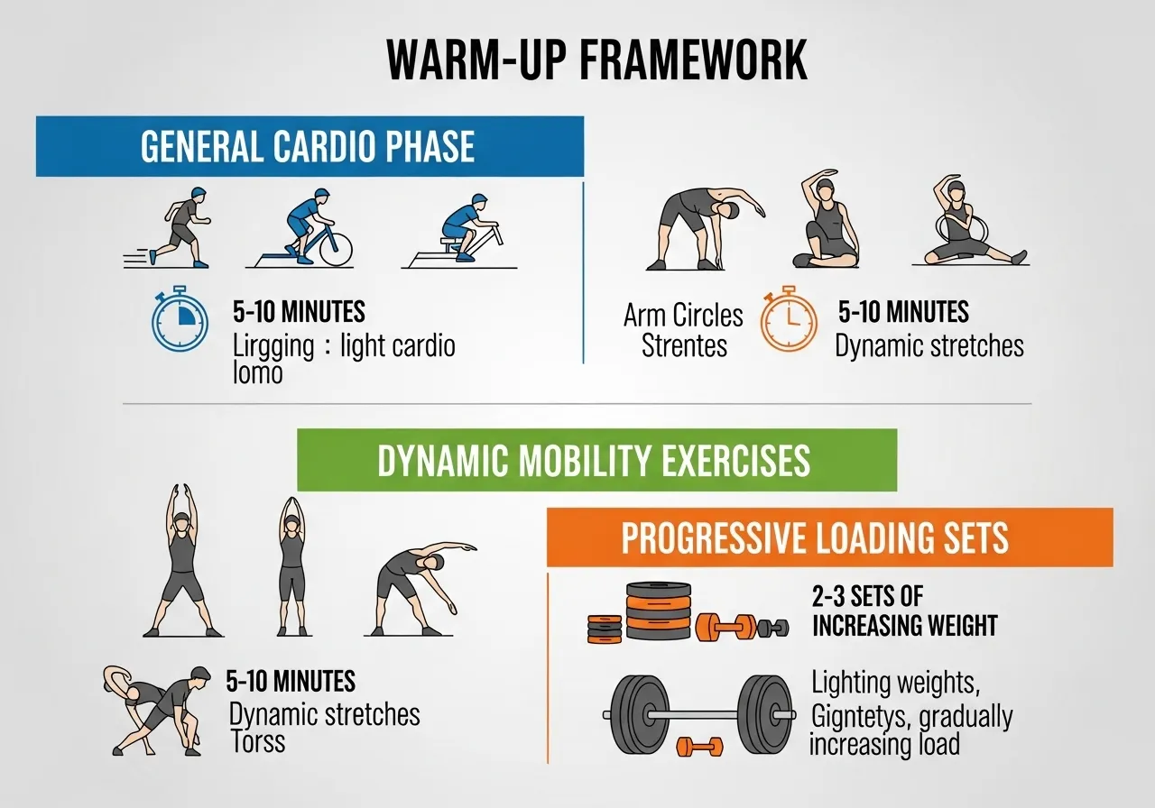 warm up 3 part framework cardiovascular dynamic mobility exercise specific loading