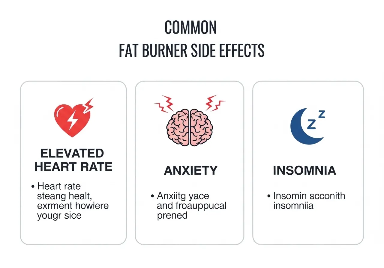 warning icons showing fat burner side effects — heart rate anxiety insomnia