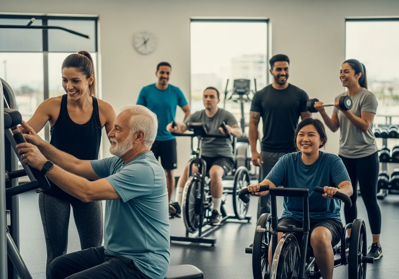 welcoming inclusive gym environment with diverse friendly members
