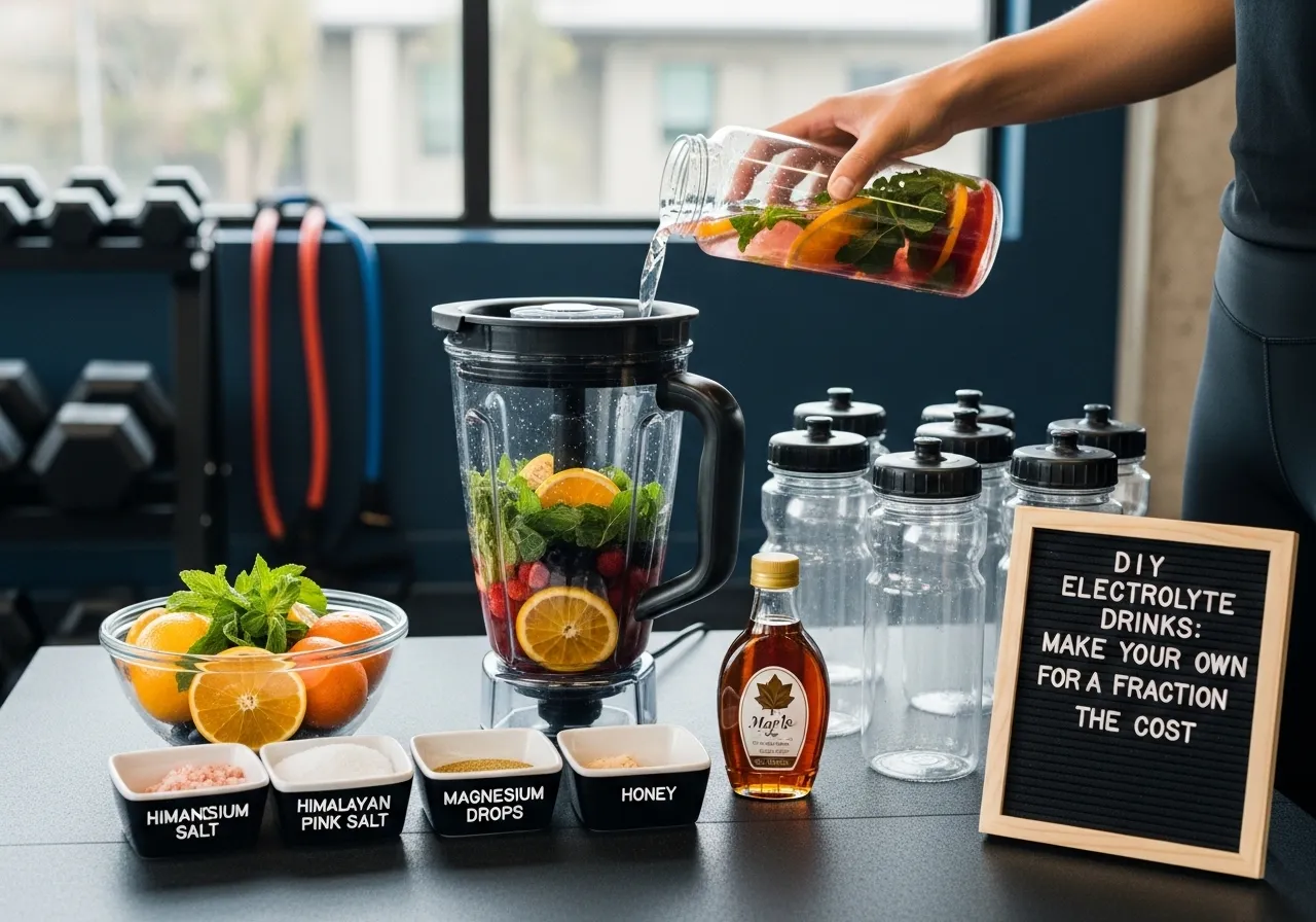 when and how to use electrolyte drinks for maximum performance, professional fitness photography, natural gym lighting, high-detail, sharp focus, photorealistic, authentic and motivating atmosphere