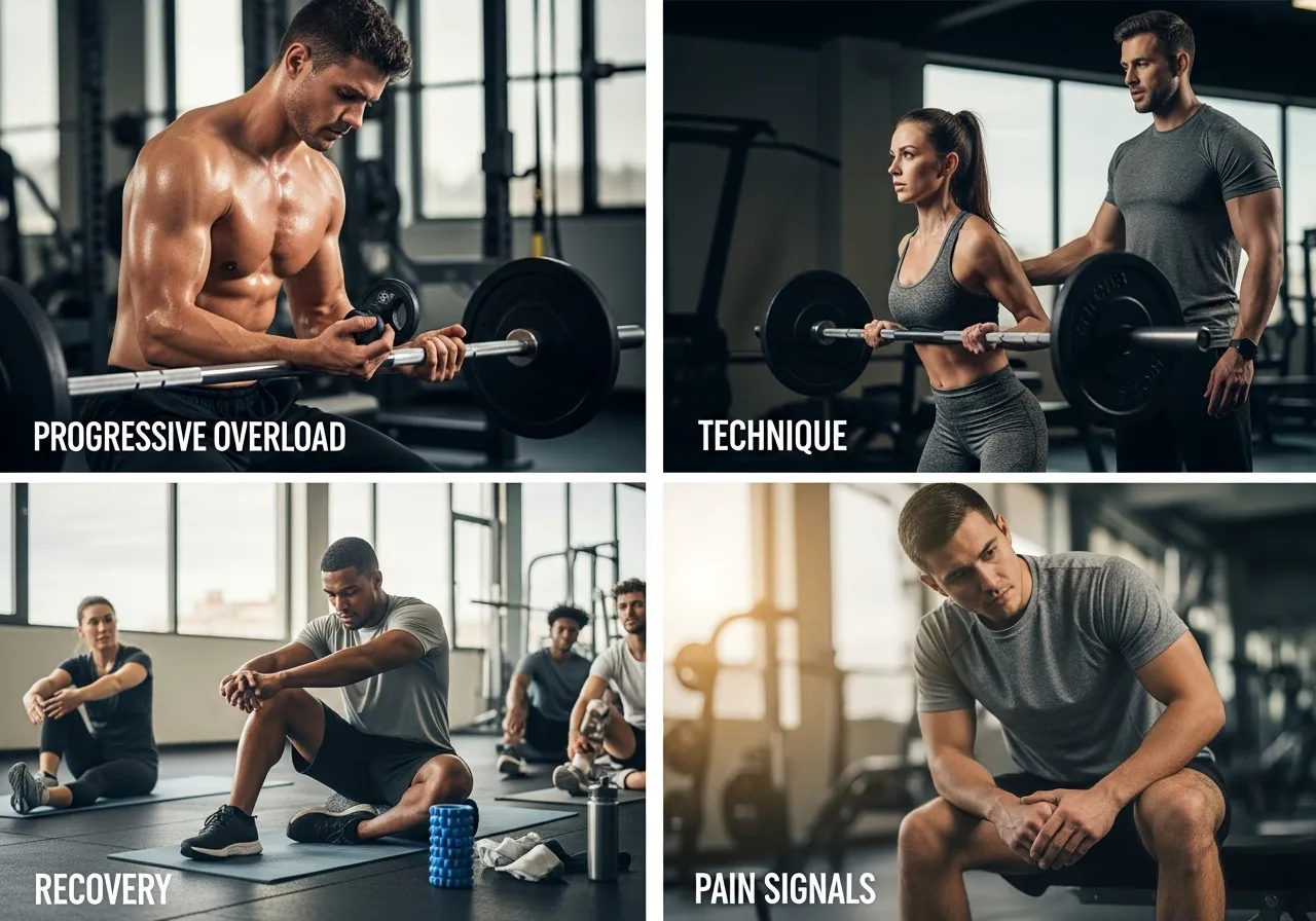 why beginners get injured more connective tissue adaptation lag training age, professional fitness photography, natural gym lighting, high-detail, sharp focus, photorealistic, authentic and motivating atmosphere