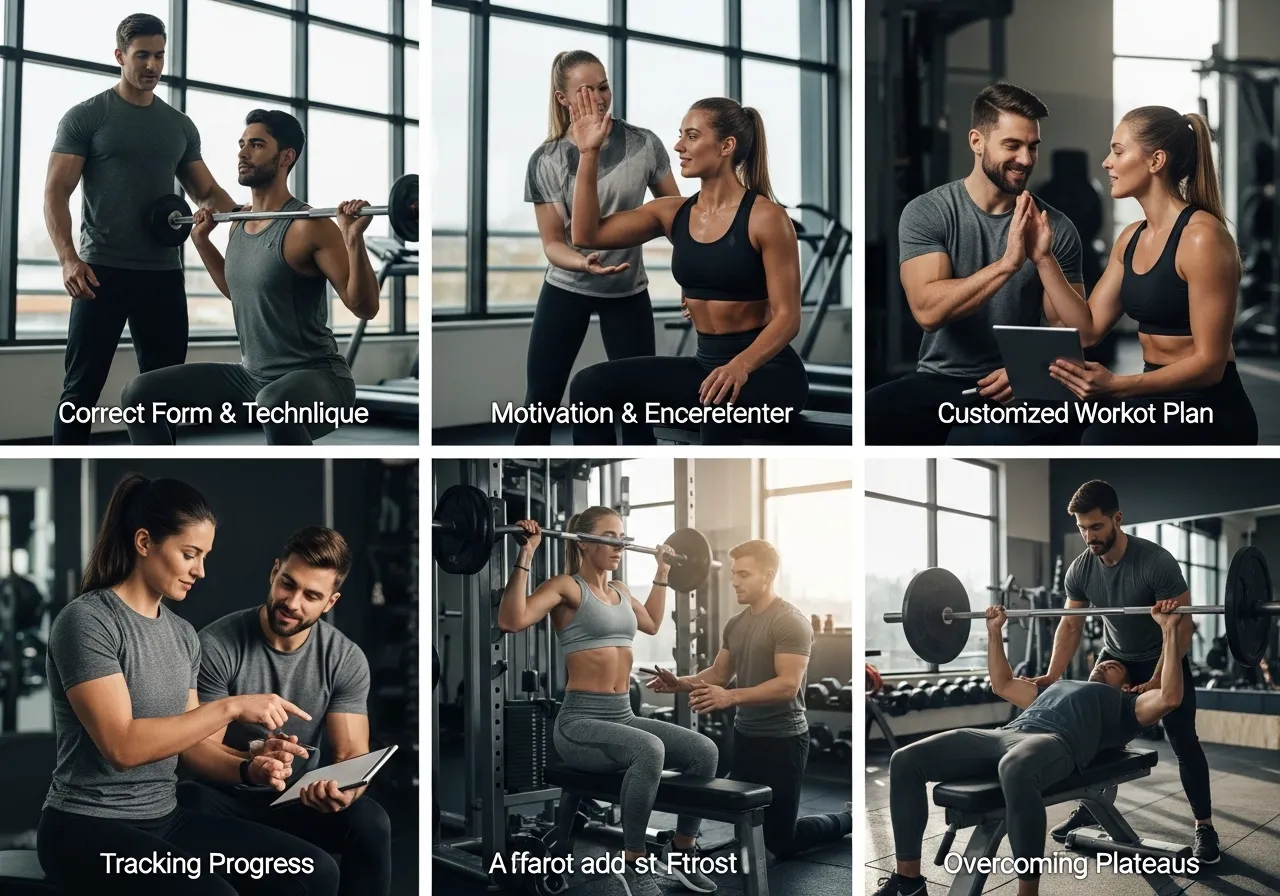 working out alone vs with a trainer what the research actually says, professional fitness photography, natural gym lighting, high-detail, sharp focus, photorealistic, authentic and motivating atmosphere