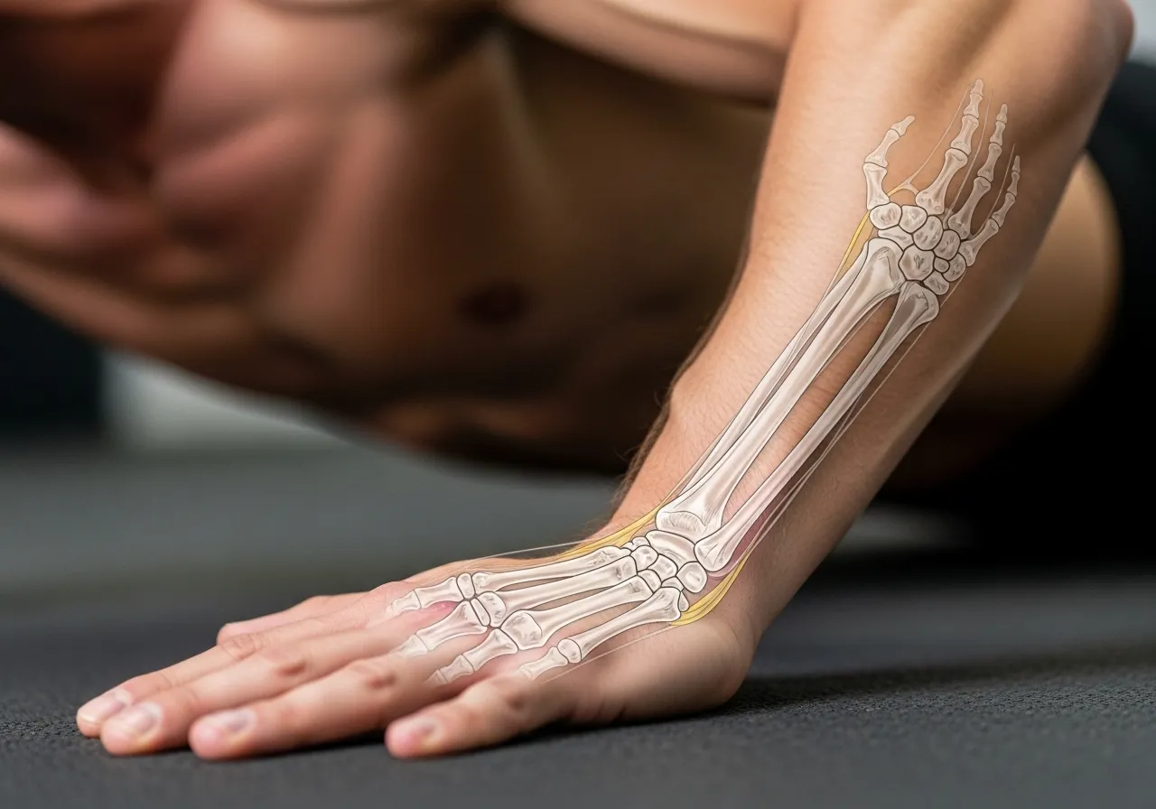 wrist pain during push-ups showing vulnerable wrist position and stress