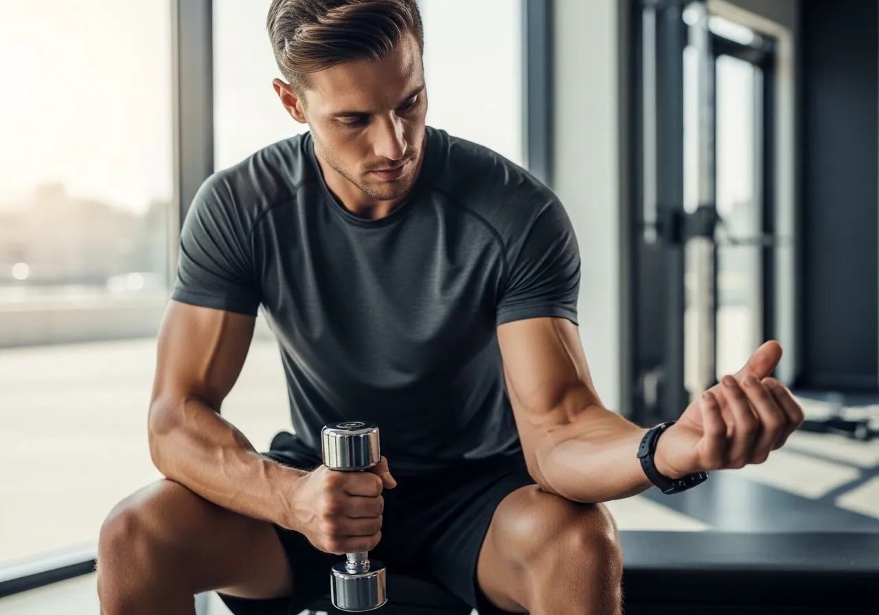wrist strengthening exercises showing wrist curls and extensions with dumbbell